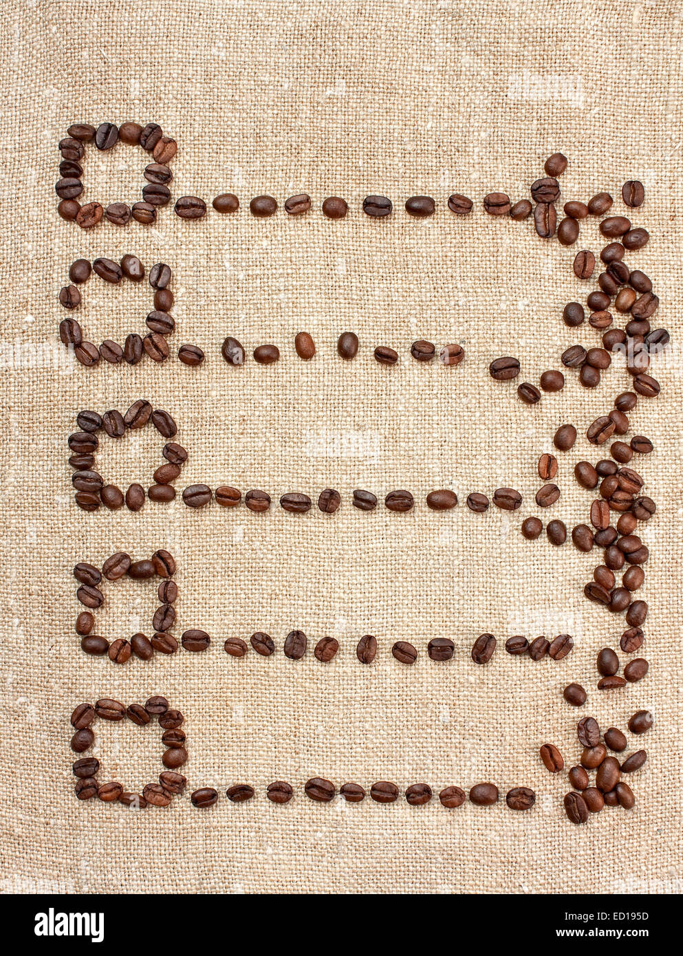 Prezzo di listino da chicchi di caffè sulla tela Foto Stock