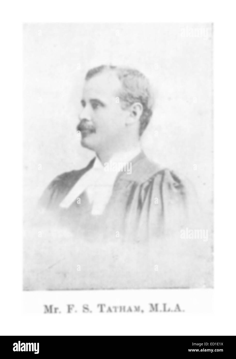 Un'illustrazione tratta dalla pubblicazione PMB del 1898 che mostra F.S. Tatham, membro dell'Assemblea legislativa, fornendo una rappresentazione visiva del suo ruolo e del suo coinvolgimento nel panorama politico dell'epoca. Foto Stock