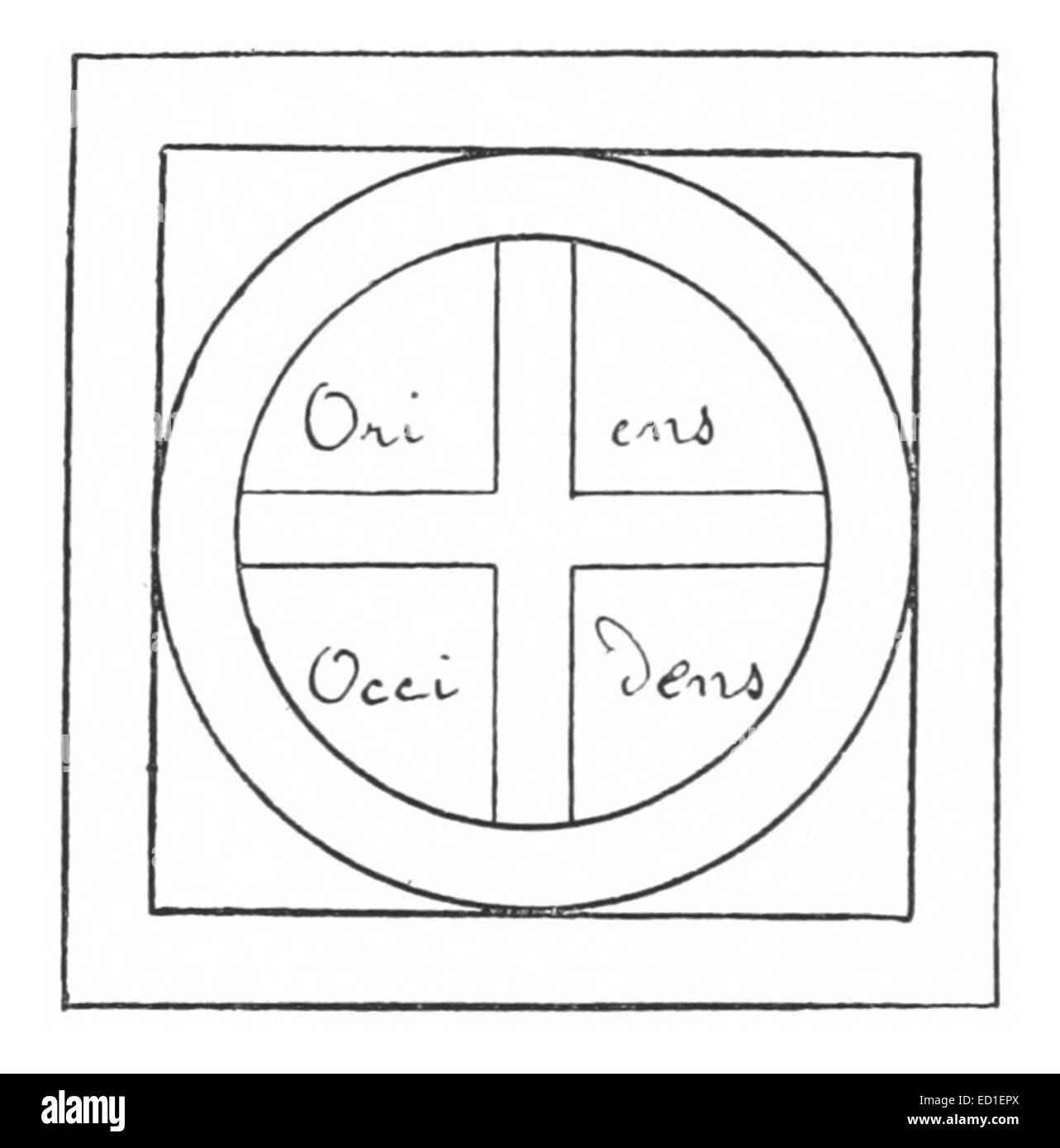 L'opera di Rainaud del 1893 descrive la divisione della Terra in quattro regioni sulla base di un manoscritto tratto dall'Image du Monde de de la Bibl, un testo cosmografico medievale. Foto Stock