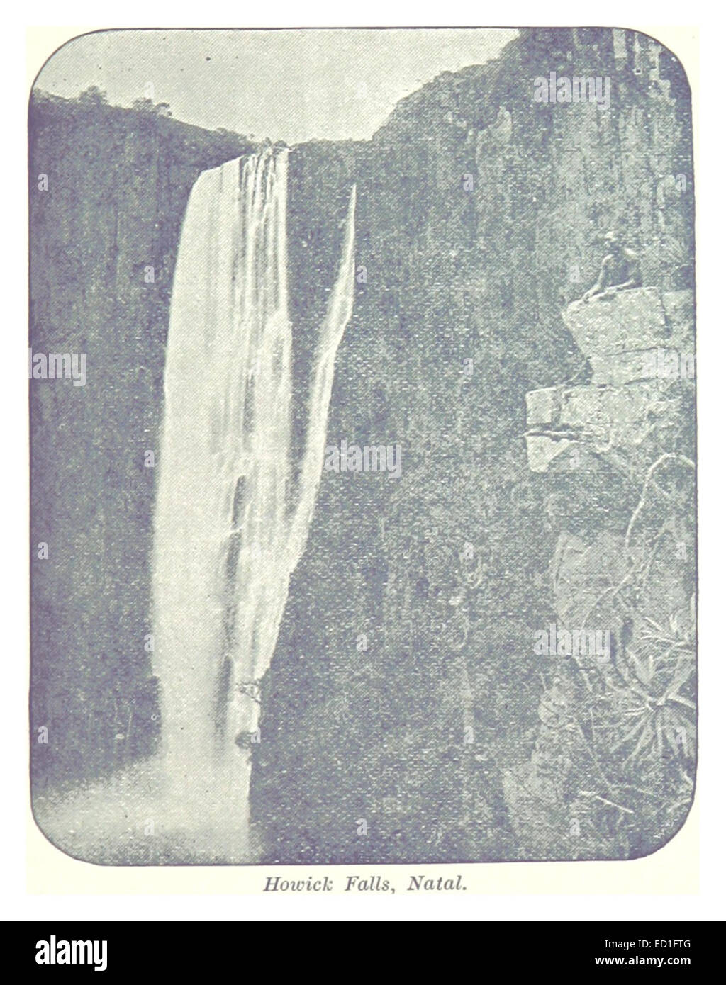 Un'illustrazione del 1896 di Salmond che mostra Howick Falls a Natal (ora KwaZulu-Natal, Sudafrica). Il disegno cattura il paesaggio drammatico e la bellezza naturale di questa iconica cascata della regione. Foto Stock