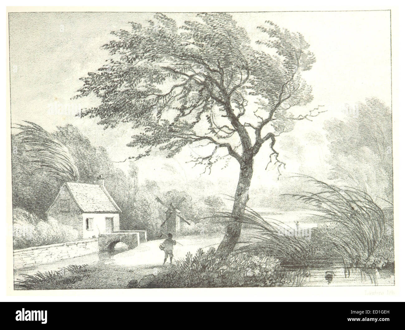 Un'illustrazione di un "Een Buitenverblij", o ritiro di campagna, dalla serie SR203o (47). L'immagine cattura la natura serena e pittoresca della vita rurale, tipica della campagna olandese del XIX secolo. Foto Stock