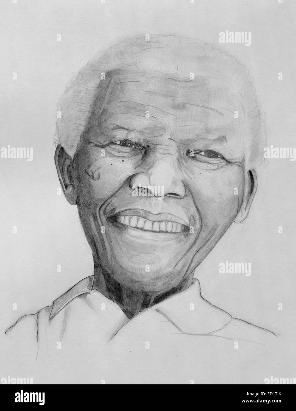 Ginevra - 21 Luglio: Nelson Mandela ritratto di disegno su carta con matite di colore grigio fatta il 21 luglio, 2013 a Ginevra, Svizzera. Foto Stock