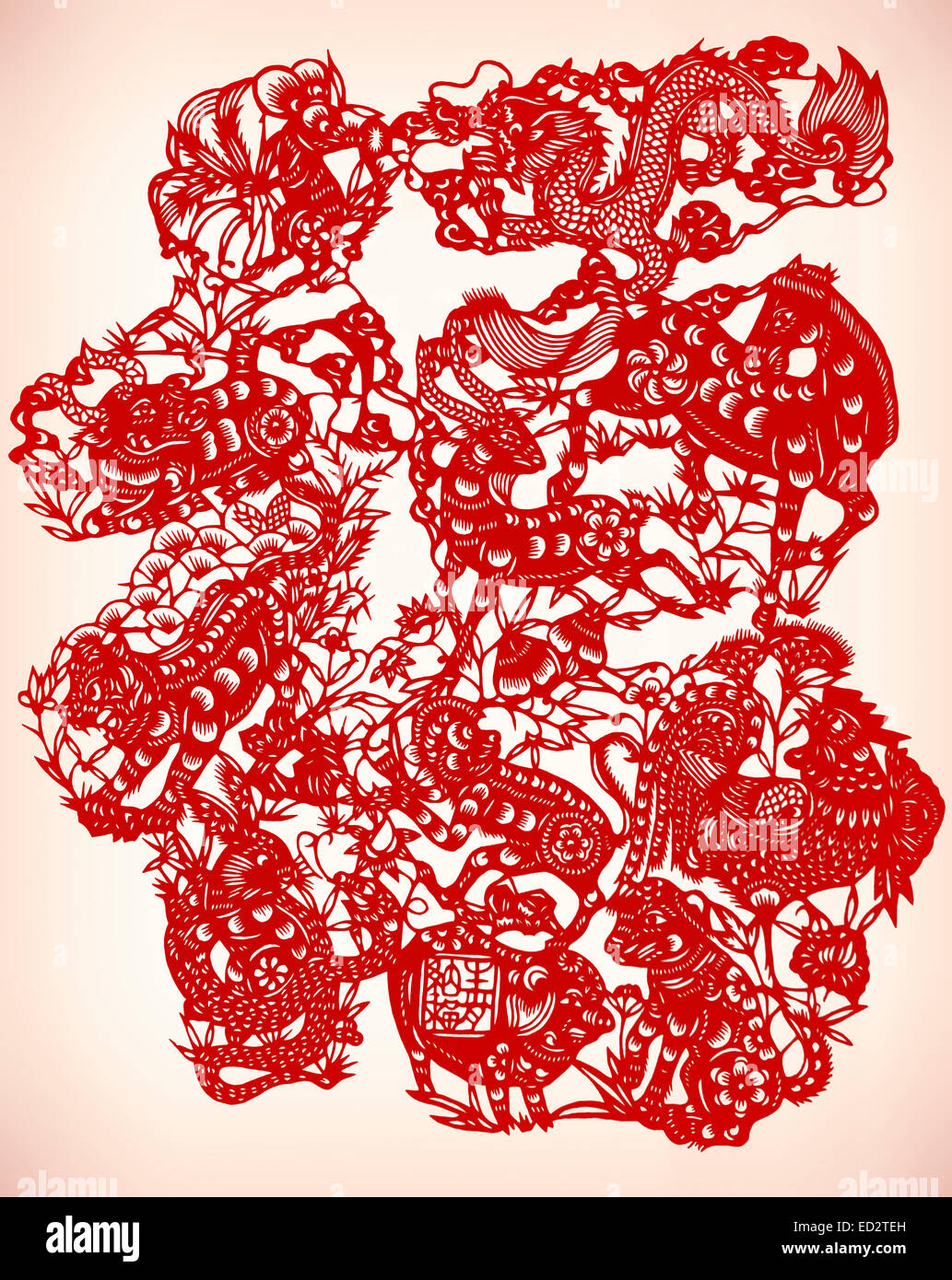 La carta cinese Jianzhi di taglio, tagliare la carta rossa arte in Cina Foto Stock