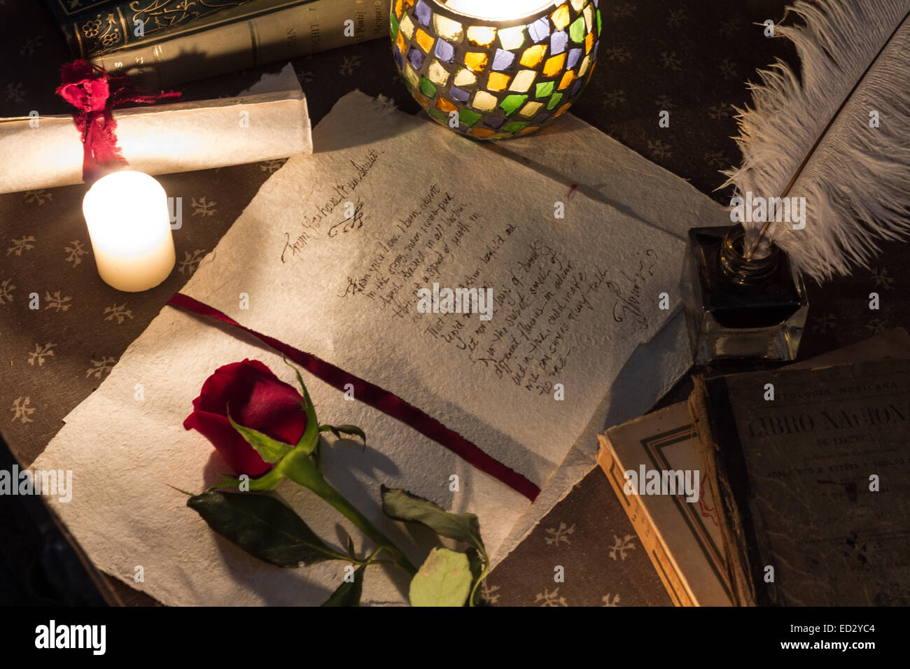 Old fashion quill lettera d'amore Foto Stock