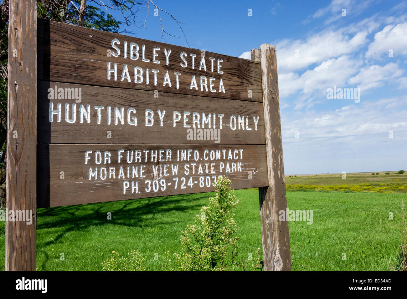 Illinois Sibley, Sibley state Habitat Area, caccia solo su permesso, cartello, IL140905011 Foto Stock