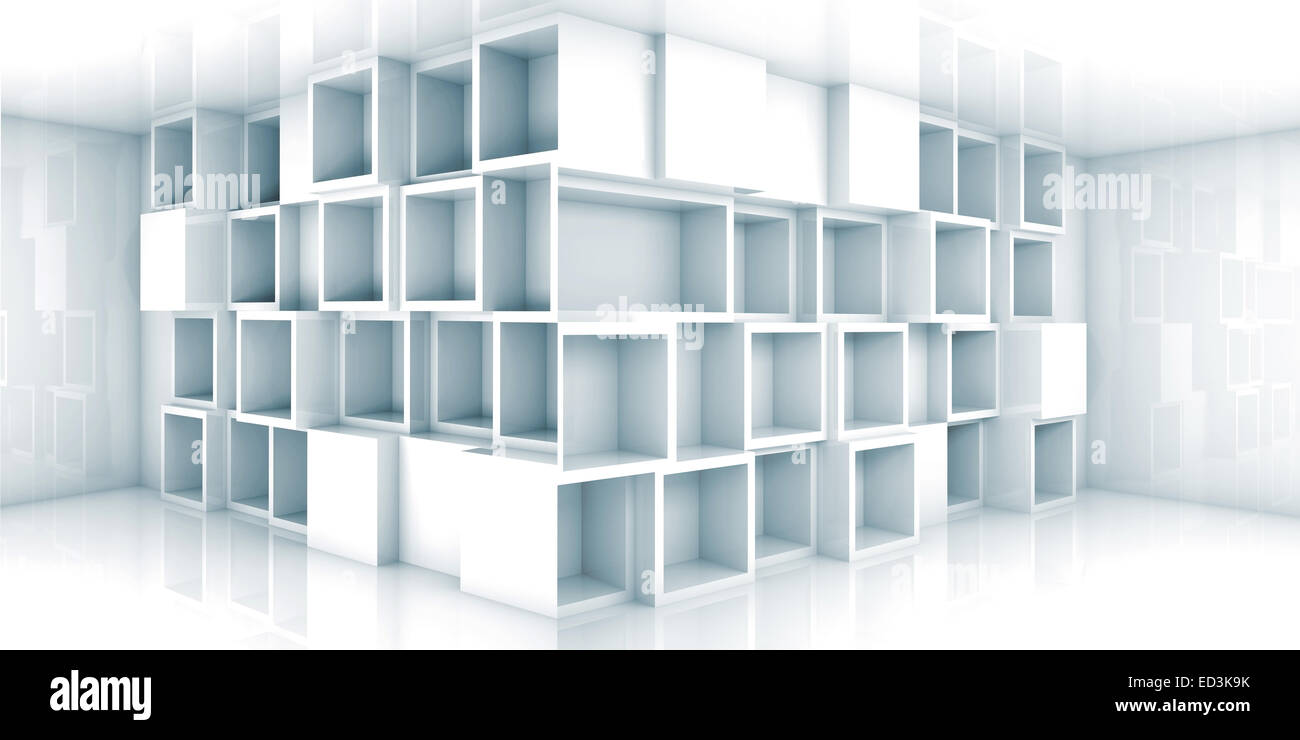 Abstract vuoto azzurro 3d sala interna con un grande armadio in un angolo Foto Stock