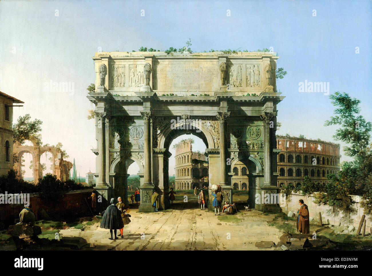 Il canaletto aka Giovanni Antonio Canal, vista dell'Arco di Costantino con il Colosseo 1742-1745 Olio su tela. Il J. Paolo Ge Foto Stock