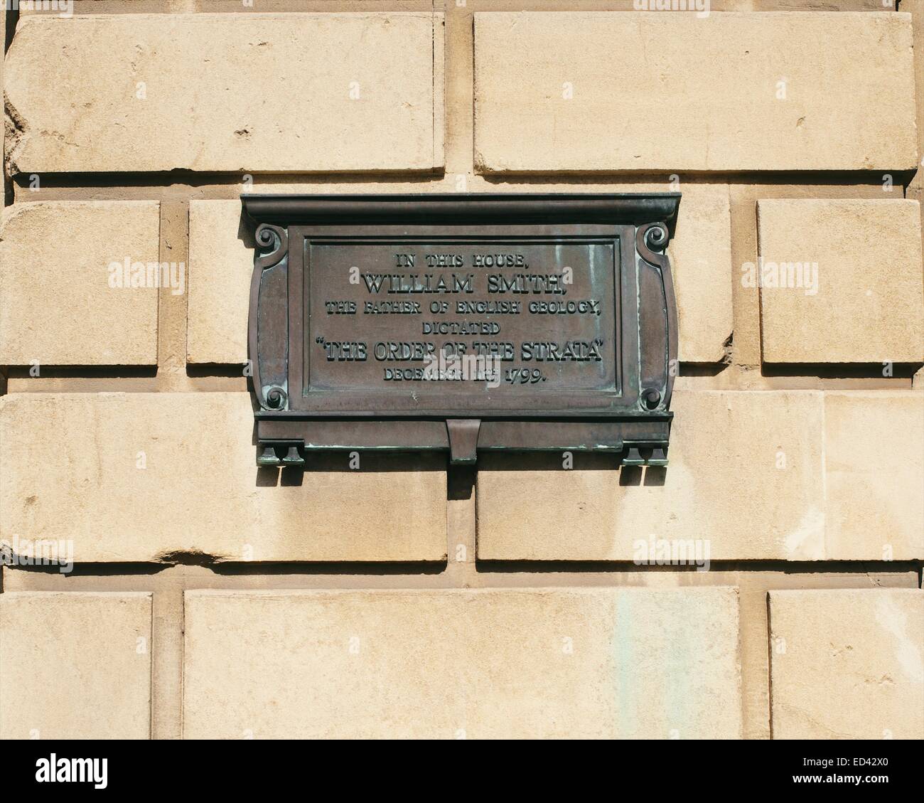 Una lapide commemorativa a William Smith in Bath Inghilterra Foto Stock