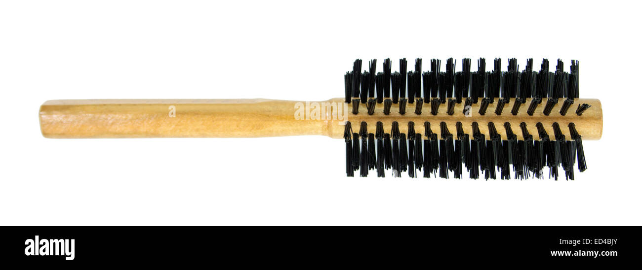 Singola spazzola per capelli su uno sfondo bianco. Foto Stock