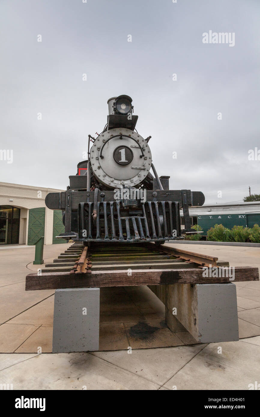 Waco, Beaumont, Trinità & Sabine RR n. 1, il motore a vapore sul display a Galveston Railroad Museum. Foto Stock