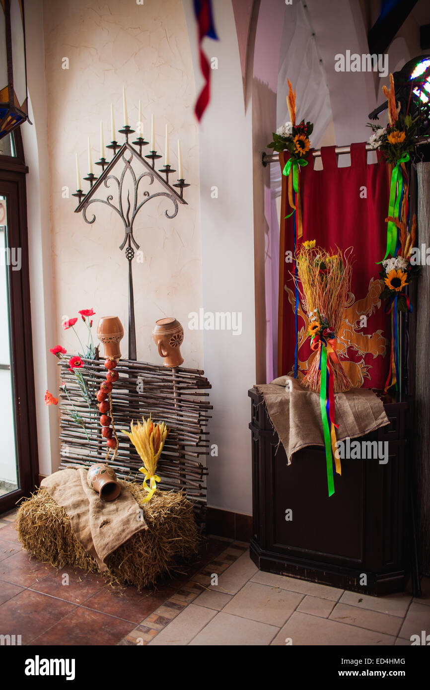 Tradizionali decorazioni ucraino di interni Foto Stock