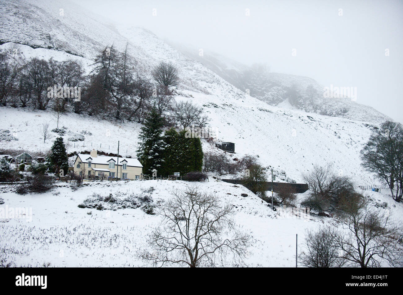 Llangollen, Denbighshire, Wales, Regno Unito. Il 27 dicembre, 2014. Una scena nevoso in montagna vicino a Llangollen. Credito: Graham M. Lawrence/Alamy Live News. Foto Stock