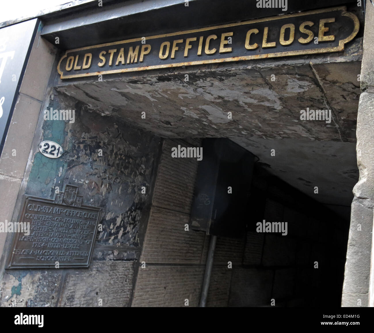 Il vecchio ufficio timbro vicino, off Royal Mile di Edimburgo, Scozia, Regno Unito Foto Stock