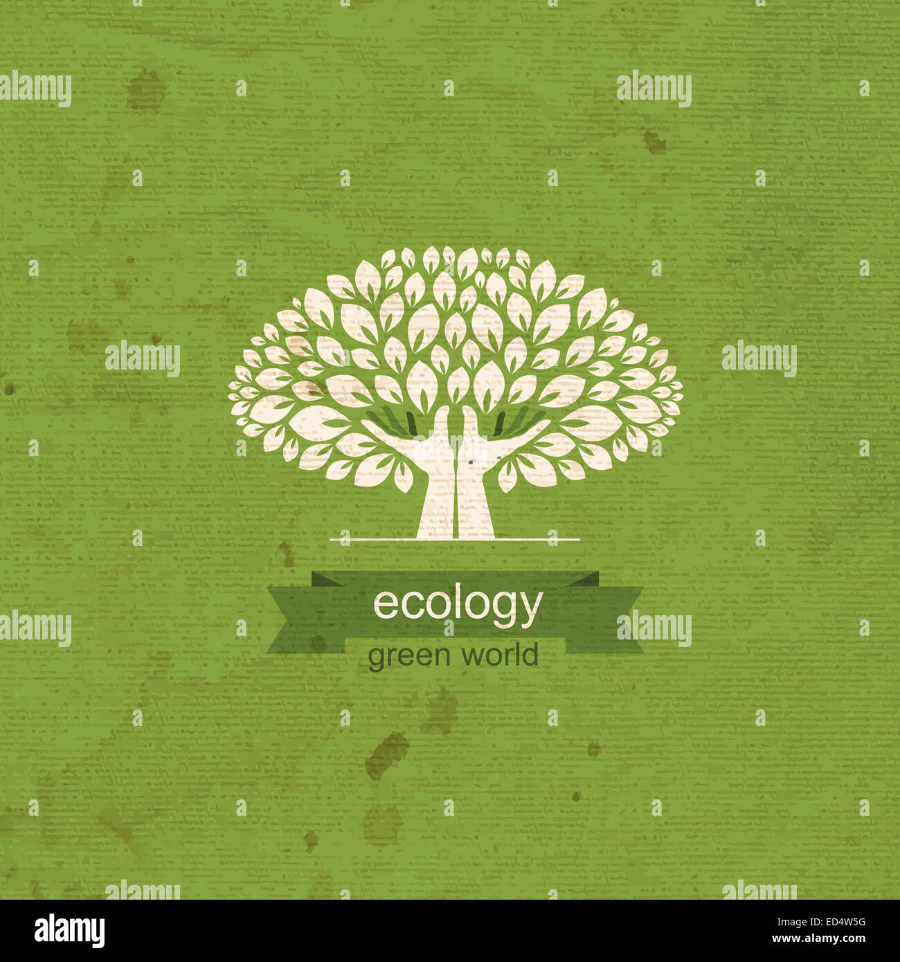 Ecologia. Albero e in mano la forma di un tronco di albero. Logo, icona Foto Stock
