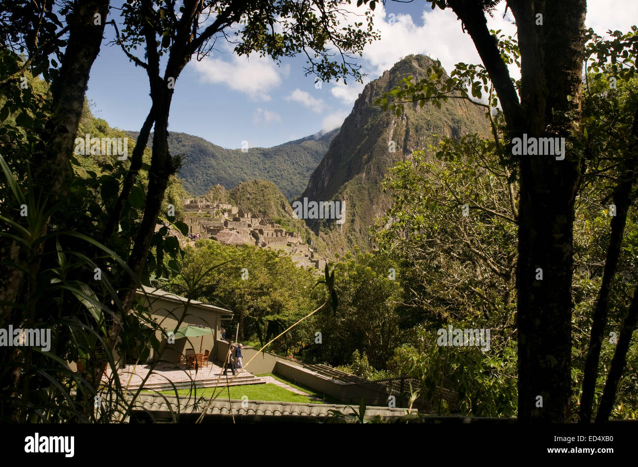 Santuario Belmond Lodge - Hotel a Machu Picchu, Perù. Viste della cittadella di Machu Picchu dal santuario di Machu Picchu Lodge Ho Foto Stock