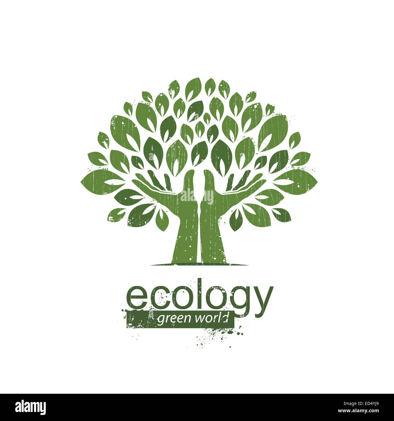 Albero e mani. Logo, icona. Illustrazione Vettoriale Foto Stock