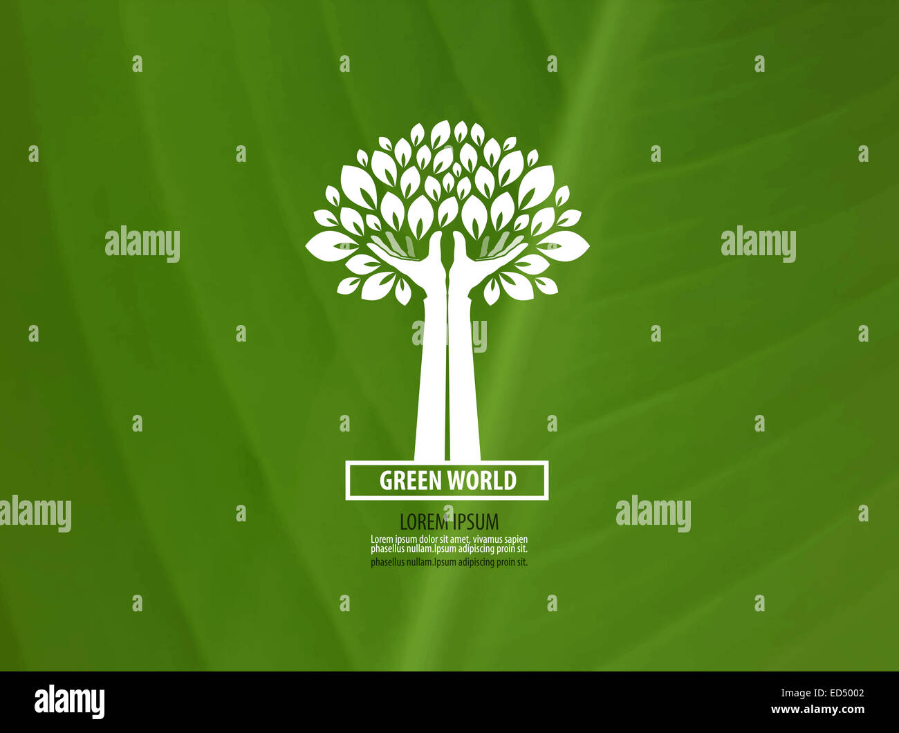 Protezione dell'ambiente. La natura e le mani umane. Il logo, timbro, emblema, icona Foto Stock