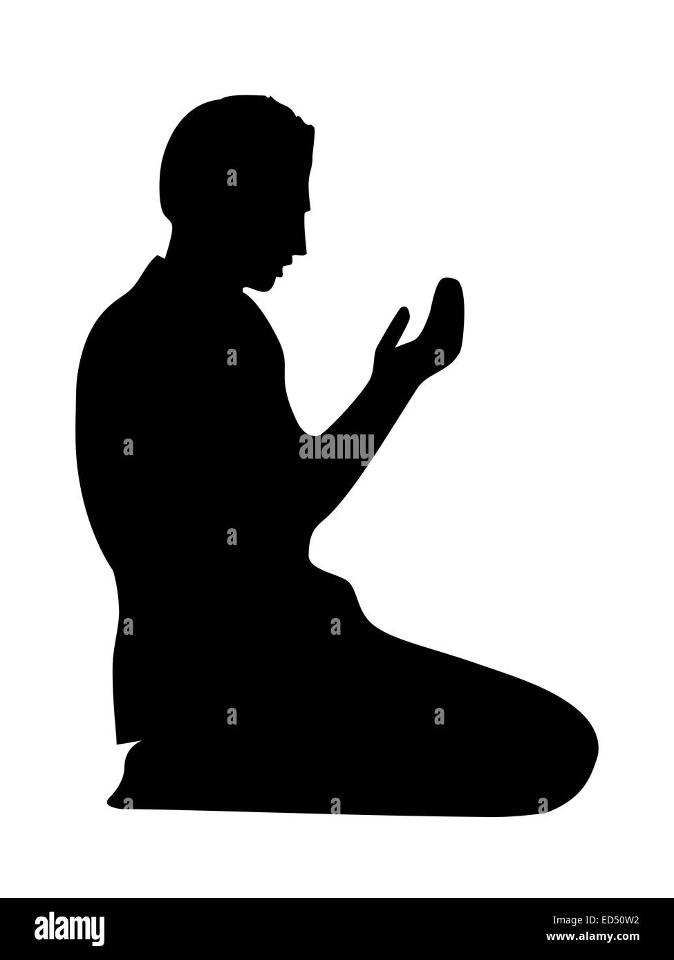 La preghiera musulmana in Silhouette Foto Stock