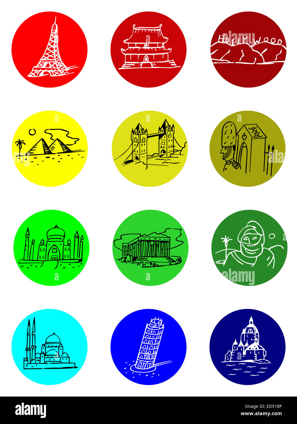 12 colorate icone di viaggio Foto Stock