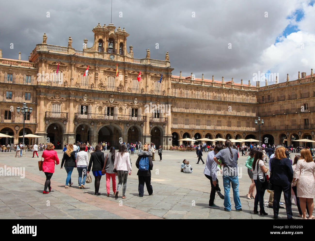 SALAMANCA, Spagna - 31 Maggio 2014: City Hall presso il La Plaza Mayor di Salamanca Castiglia e Leon, Spagna. Foto Stock