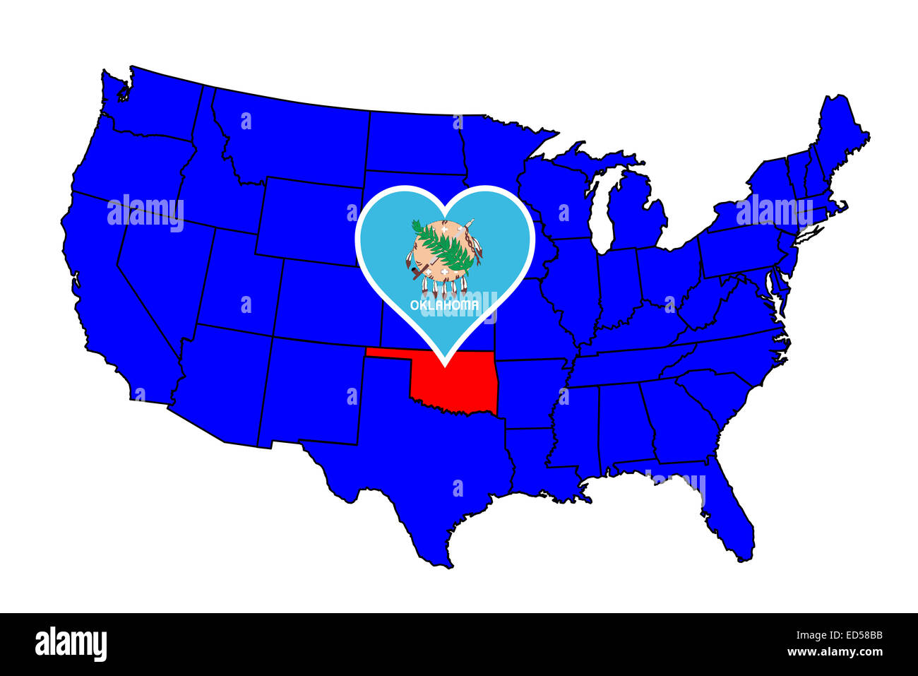 Oklahoma State outline e icona set inset in una mappa degli Stati Uniti d'America Foto Stock