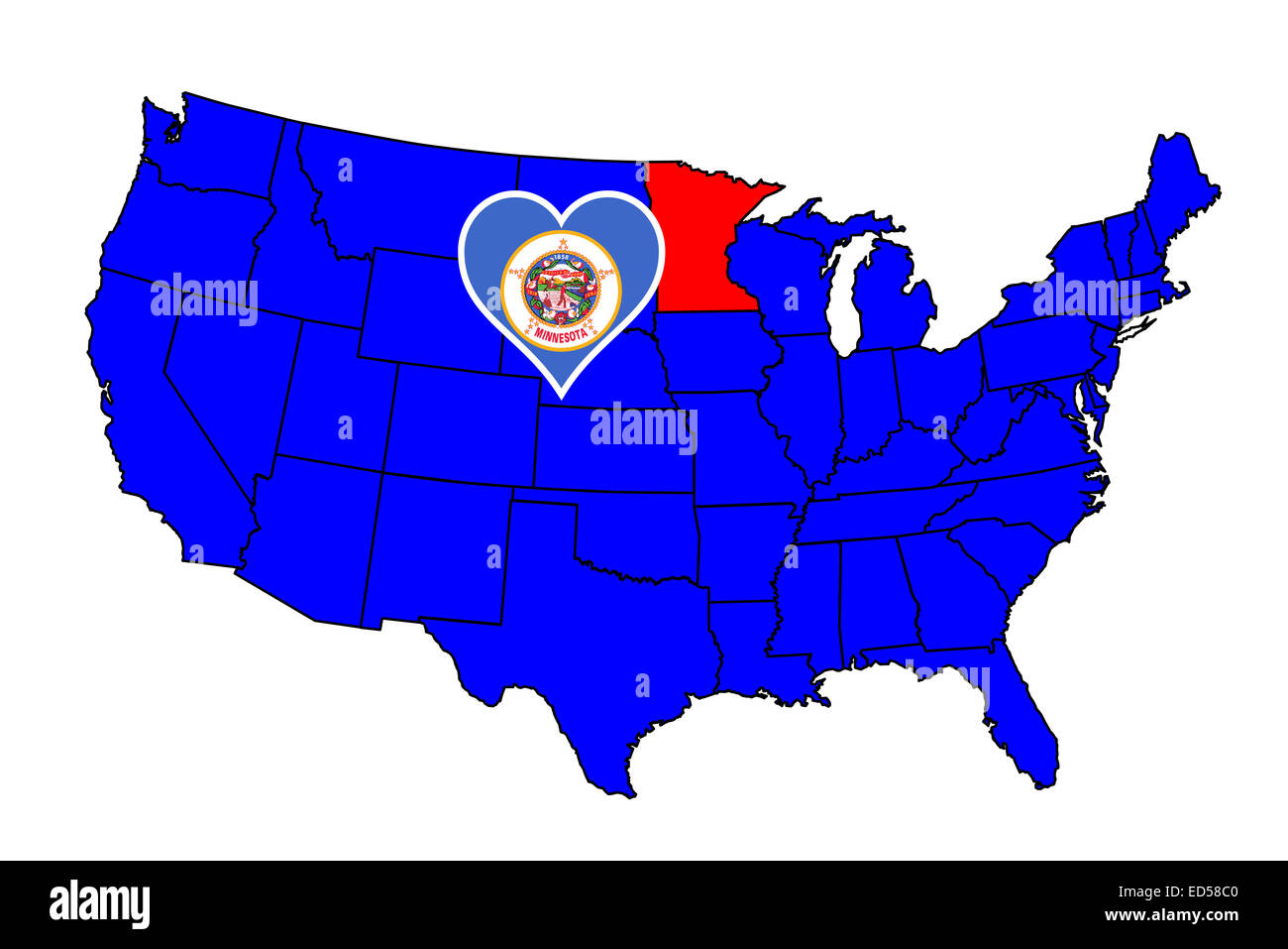 Dello stato del Minnesota e contorno icona set inset in una mappa degli Stati Uniti d'America Foto Stock