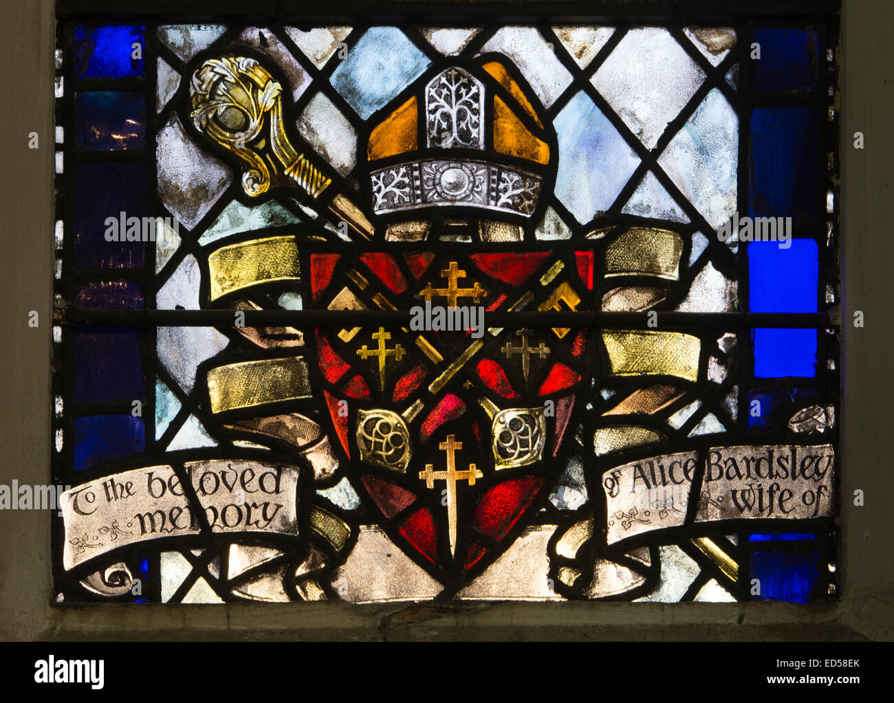 Vetro colorato nella cattedrale di Leicester, Leicestershire, England, Regno Unito Foto Stock
