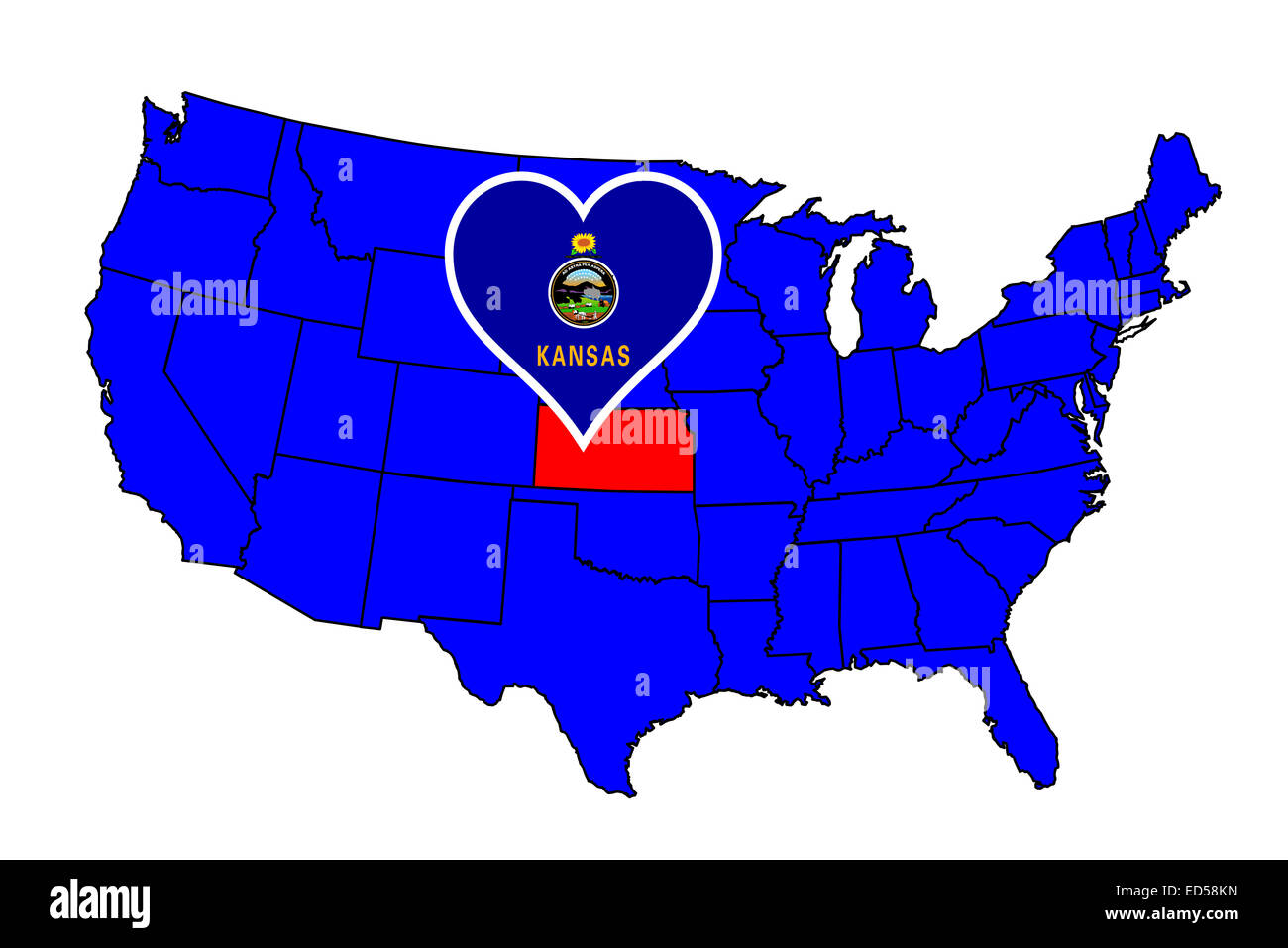 Kansas state outline e icona set inset in una mappa degli Stati Uniti d'America Foto Stock