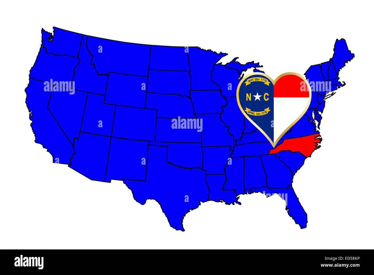North Carolina State outline e icona set inset in una mappa degli Stati Uniti d'America Foto Stock