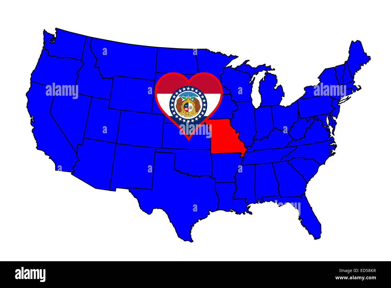 Missouri State outline e icona set inset in una mappa degli Stati Uniti d'America Foto Stock