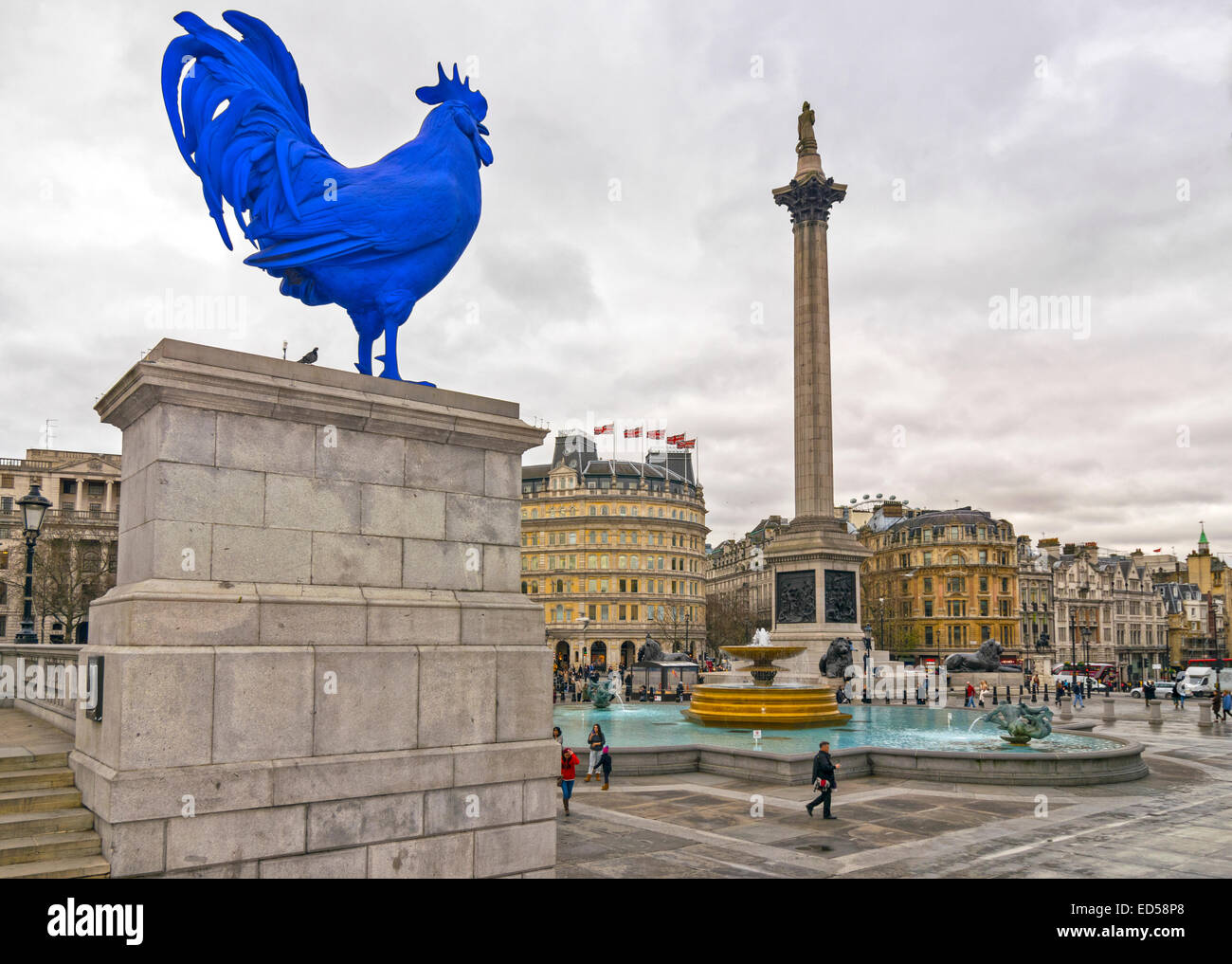 Gallo blu sul quarto plinto Trafalgar Square LONDRA Foto Stock