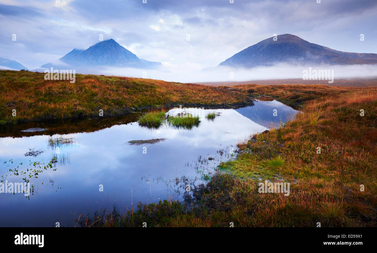 Guardando verso Glen Coe, Top di Rannoch Moor, Scotland, Regno Unito Foto Stock