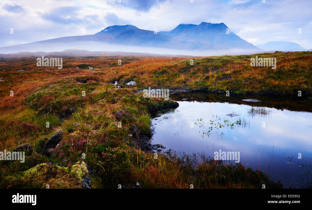 Guardando verso Glen Coe, Top di Rannoch Moor, Scotland, Regno Unito Foto Stock