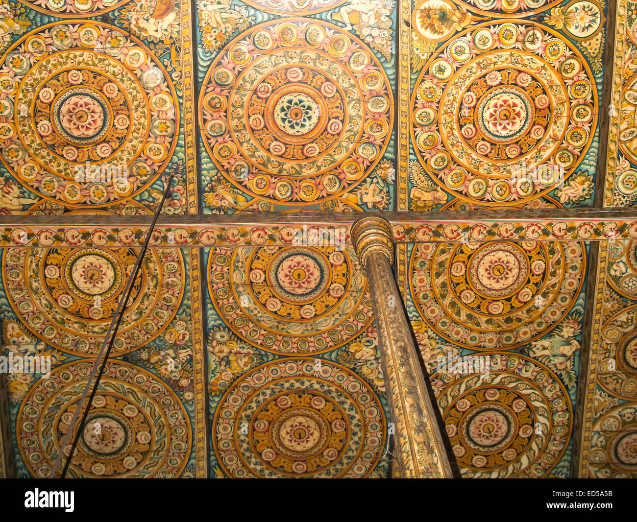 Soffitto del monastero buddista Vihara Wewurukannala in Dickwella, sud della provincia, Sri Lanka, in Asia. Foto Stock