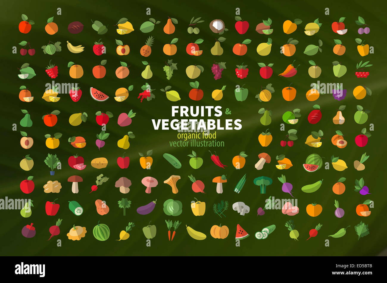 Il cibo. La frutta e la verdura. Set di icone colorate Foto Stock