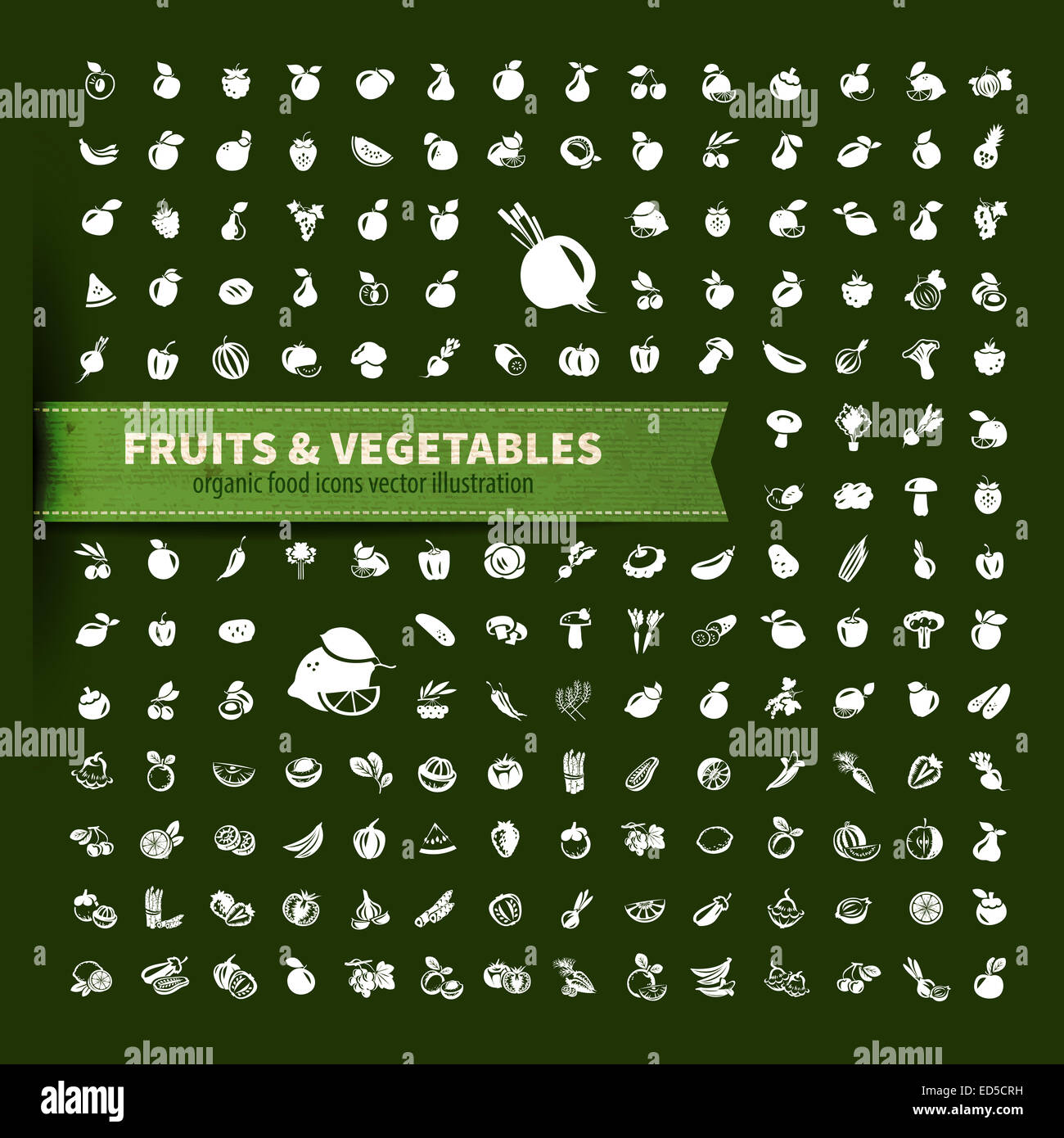 Il cibo. La frutta e la verdura icona impostare Foto Stock