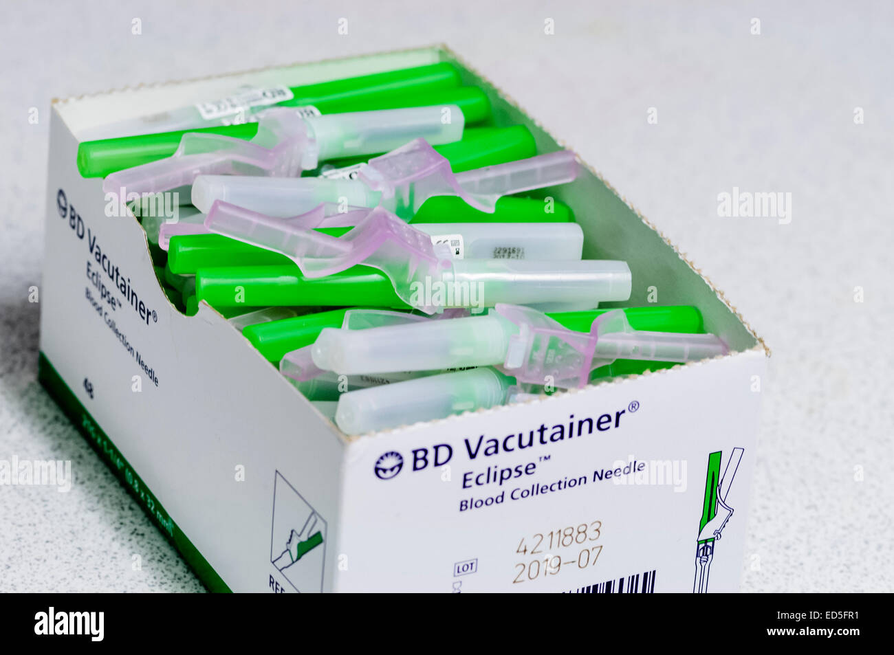 Green BD Vacutainer aghi Foto Stock