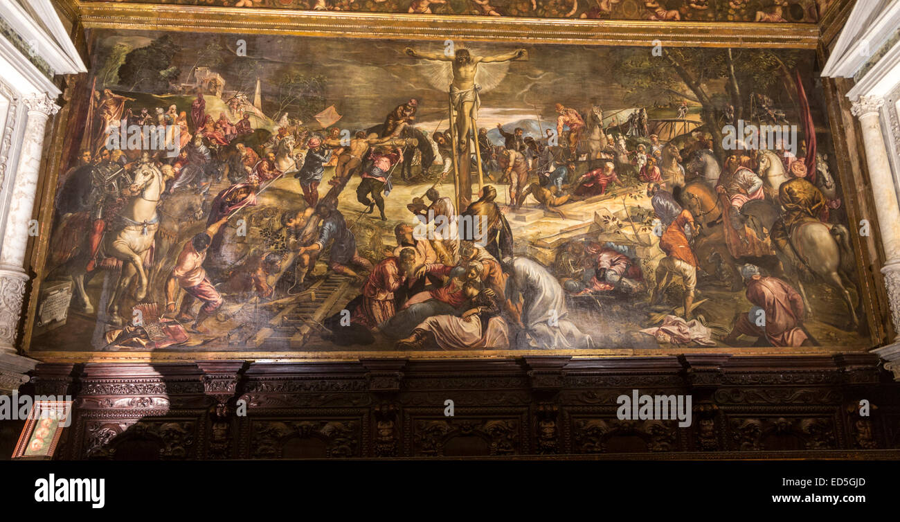 Tintoretto la Crocefissione nella Sala dell'albergo, Scuola Grande di San Rocco, Venezia, Italia Foto Stock