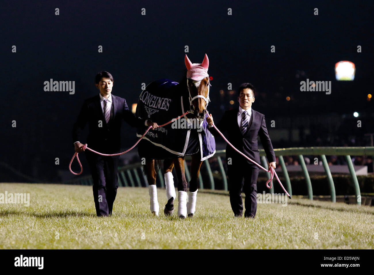 Funabashi, Chiba, Giappone. 28 dic 2014. Gentildonna Horse Racing : Cerimonia di congedo per la gentildonna dopo aver vinto la Arima Kinen a Nakayama Racecourse in Funabashi, Chiba, Giappone . © Nakahara Yoshifumi/AFLO/Alamy Live News Foto Stock