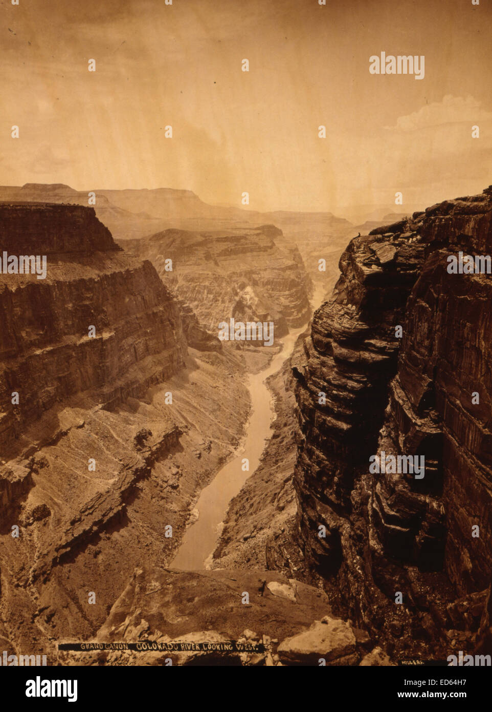 Il Grand Canyon del Fiume Colorado, guardando ad ovest, aprile 1872, stampa fotografica. Foto Stock