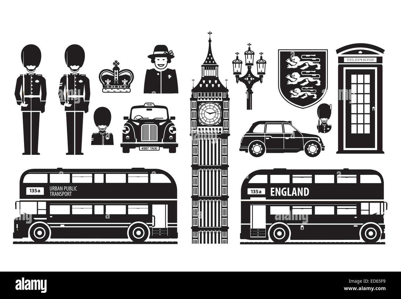 Inghilterra, London, Regno Unito insieme di icone Foto Stock