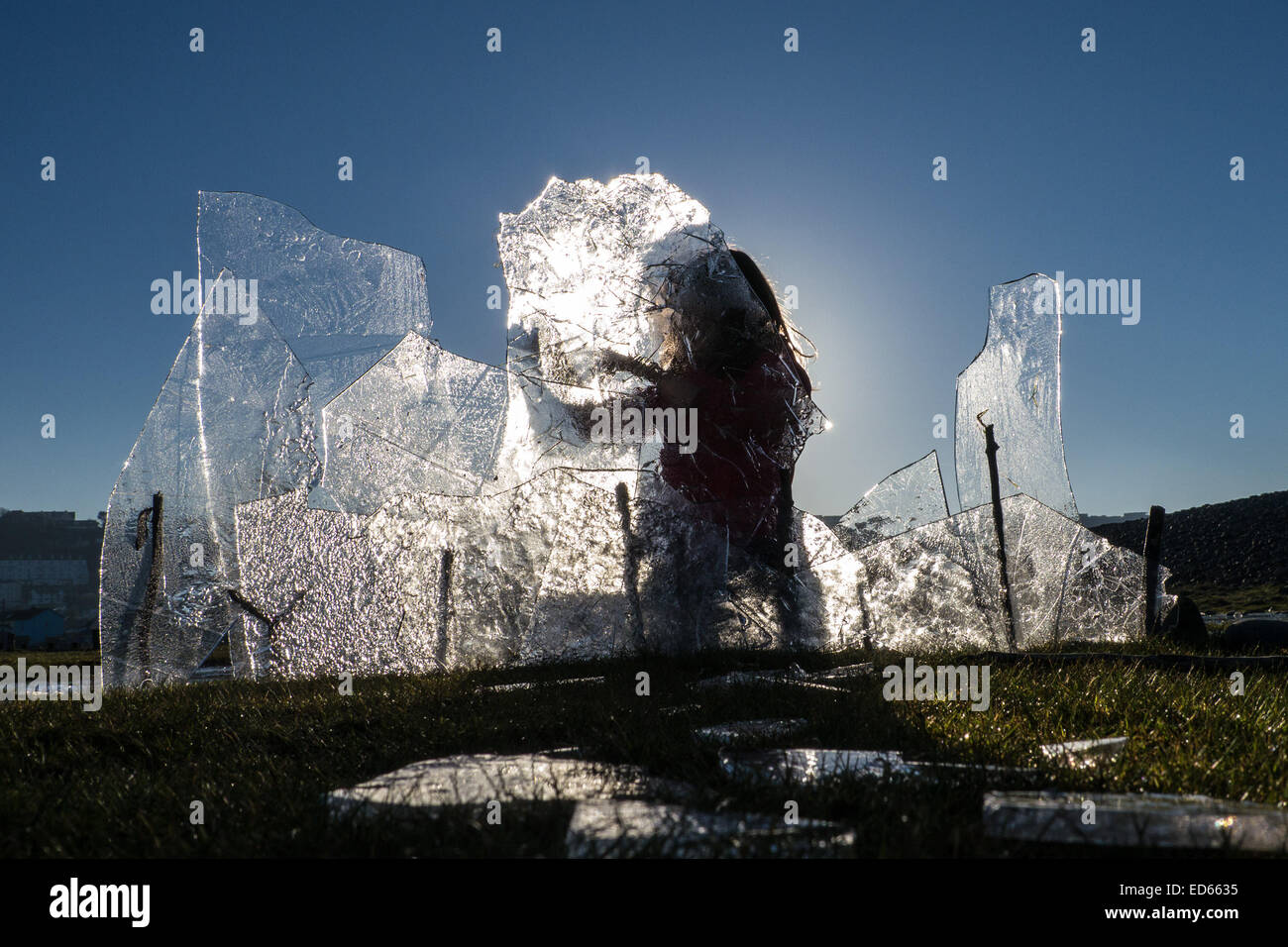 Devon, Regno Unito. Il 29 dicembre, 2014. Regno Unito: Meteo rendendo sunny sculture di ghiaccio a Condino In North Devon dove la temperatura è scesa al di sotto del congelamento. Da parete a parete sunshine hanno comprato la gente fuori a godersi il luminoso ma freddino condizioni. Credito: Roy Riley/Alamy Live News Foto Stock