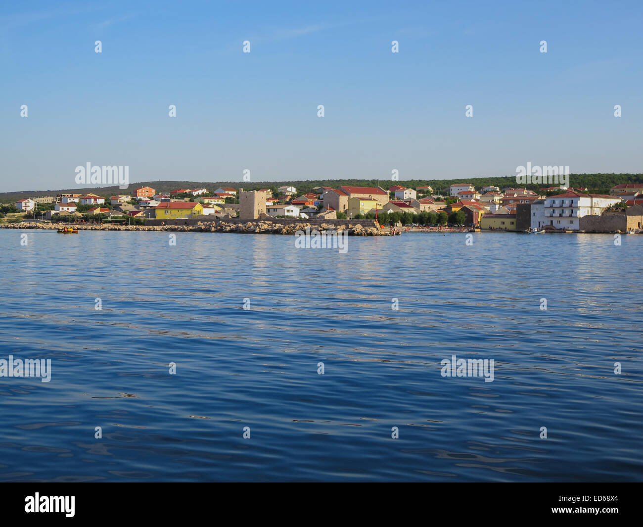 Croazia Pag tramonto ponte di velebit acqua di mare razanac Foto Stock