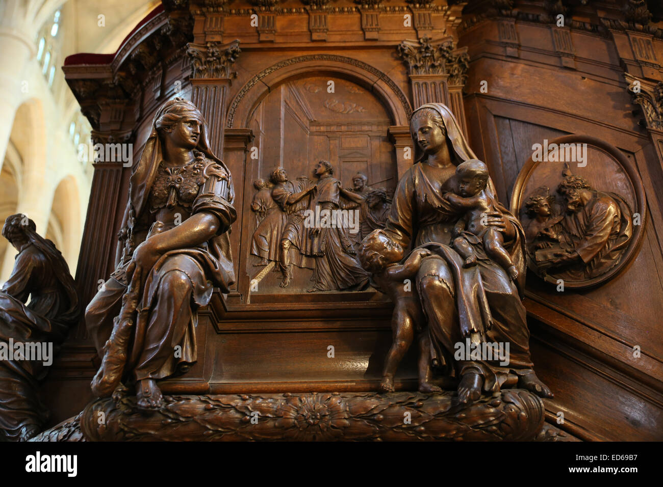 Intaglio del legno chiesa di Saint Etienne du Mont Foto Stock