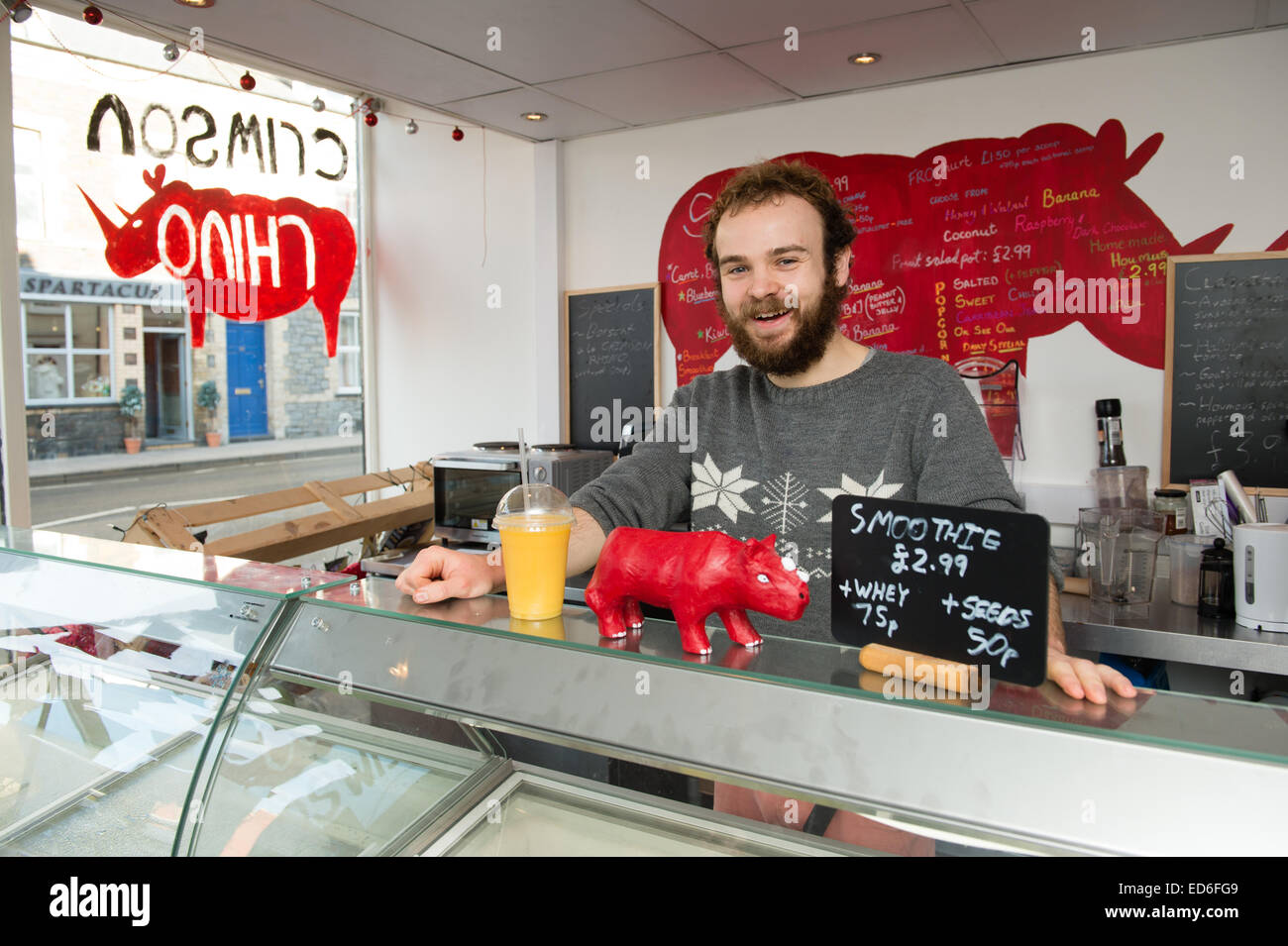 Small business UK: Crimson Rhino smoothie cafe food bar, Aberystwyth Ceredigion REGNO UNITO Galles Foto Stock