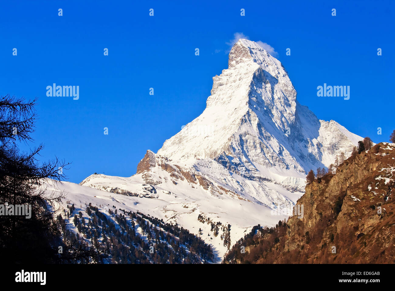 Matterhorn Peak dalla città di Zermatt, Svizzera Foto Stock
