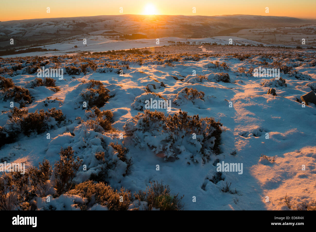 Inverno sul vertice del Stiperstones Riserva Naturale Nazionale, Shropshire, Inghilterra, Regno Unito - 29 dicembre 2014 Foto Stock