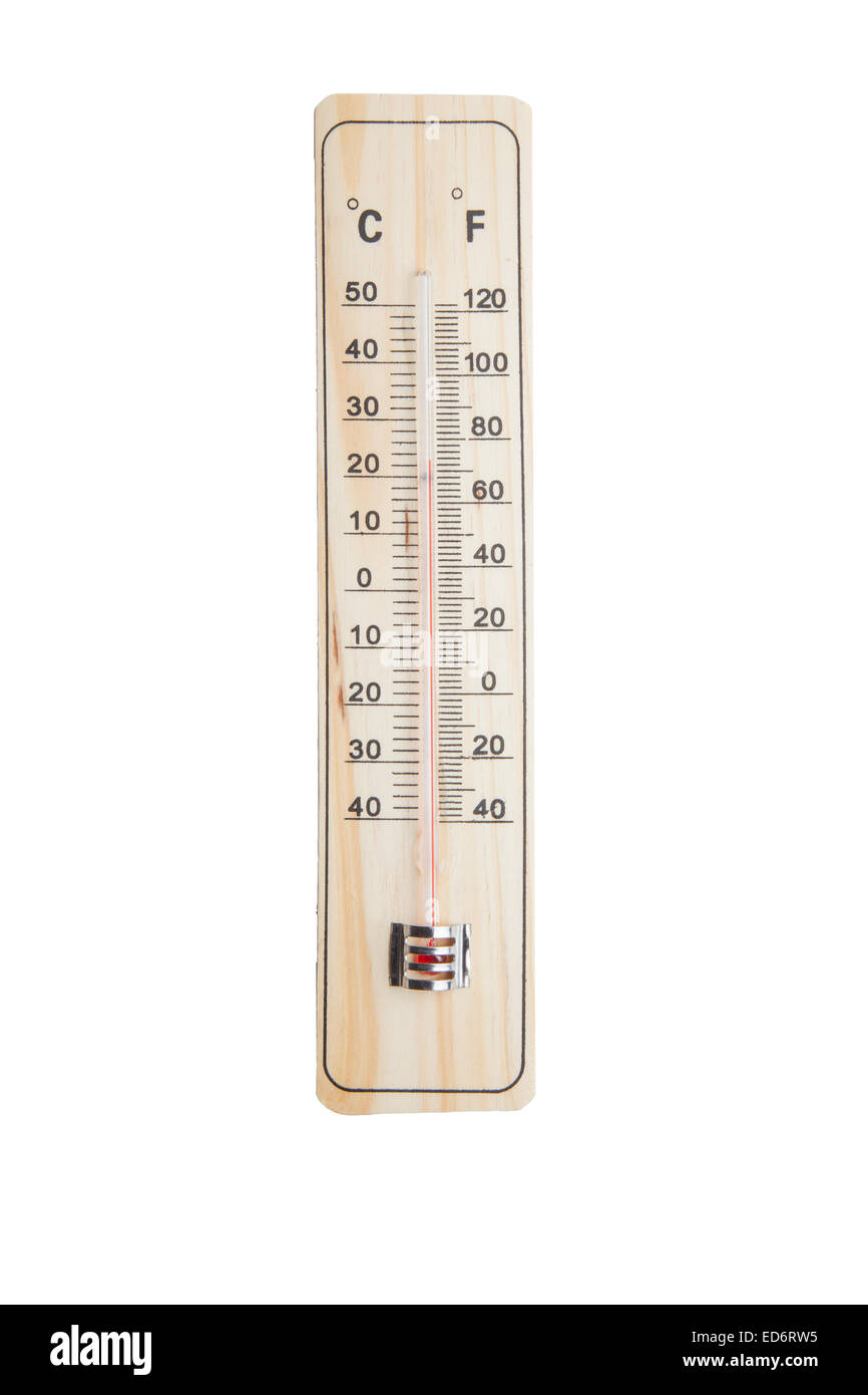 Termometro su sfondo bianco Foto Stock