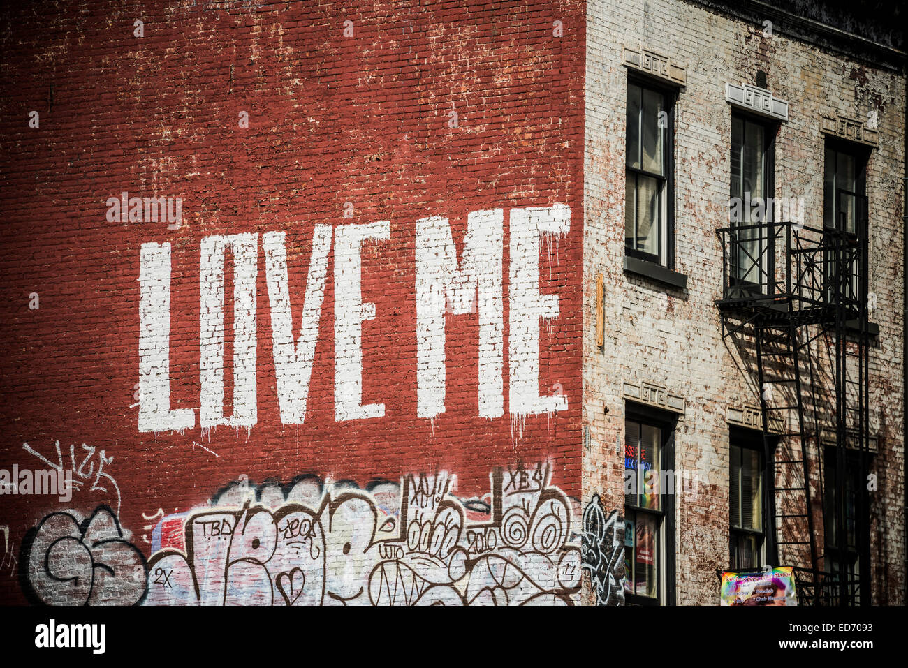 Street Art, graffiti, parete dipinta di un edificio, Soho, Manhattan, New York, Stati Uniti Foto Stock