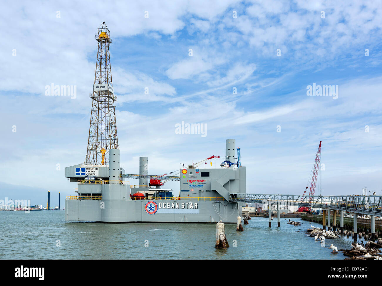 La Ocean Star Offshore Oil Rig & Museum, Strand Landmark distretto storico, a Galveston, Texas, Stati Uniti d'America Foto Stock